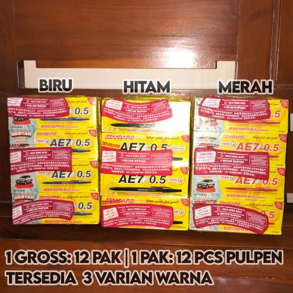 

Pulpen Standard AE7 0.5mm | 1 Gross (144 Pcs): 12 Pak | 1 Pak: 12 Pcs Pulpen