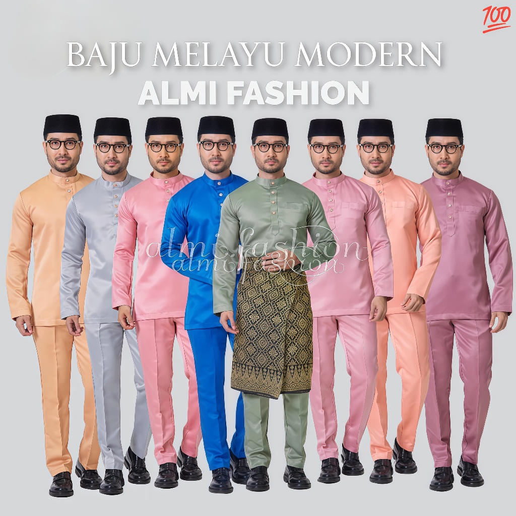 ALMIFASHION-Set Baju Celana Koko Melayu Cekak Musang Pria Modern