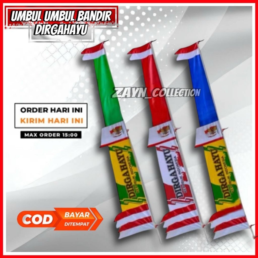 Umbul Umbul Bandir Dirgahayu 10 pcs / Umbul Umbul Bandir Merah Putih 3 meter / Bendera Bandir Merah 