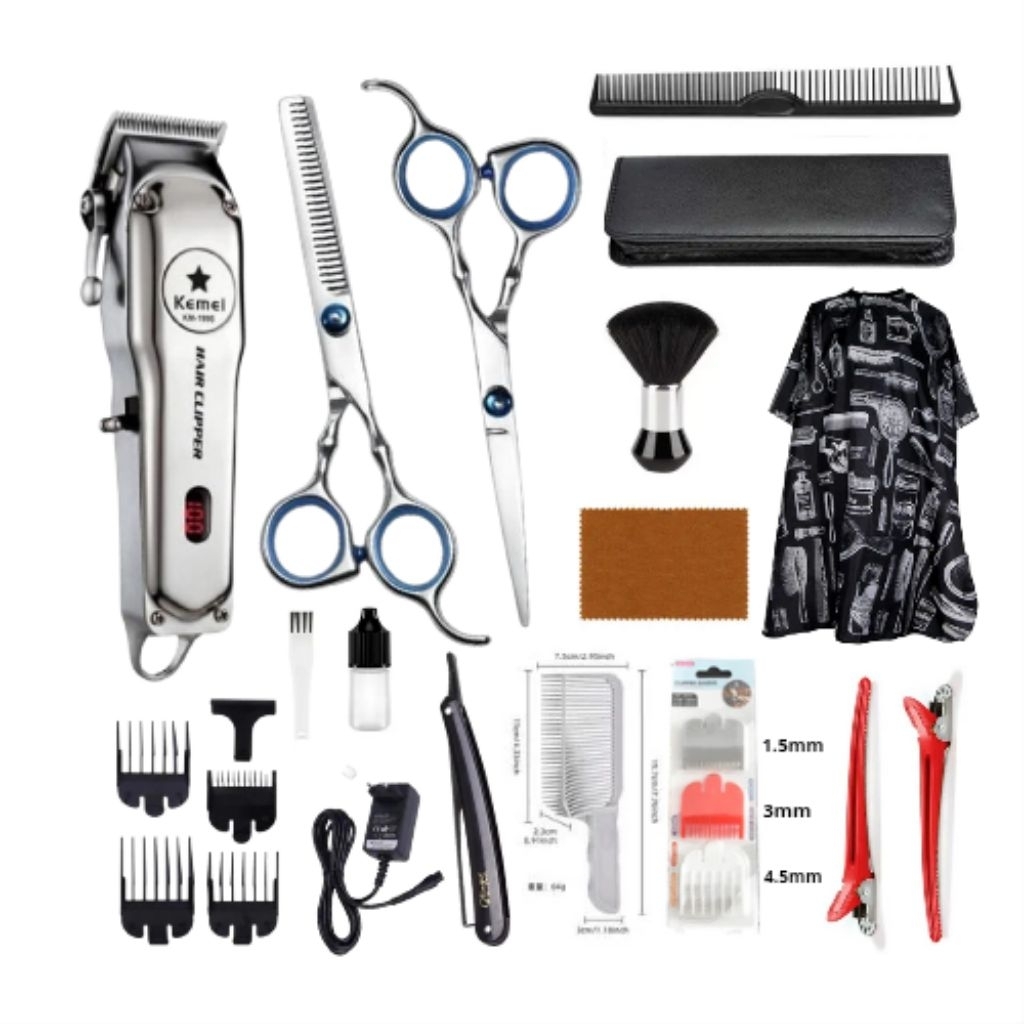 Set Alat Cukur Rambut Elektrik Mesin Kemei Km-1996 Charger Hair Clipper Professional Bahan Mettal Ba