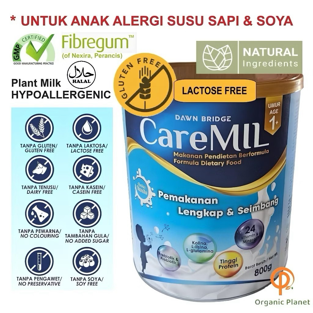 

CareMIL 800gr - Plant Milk / Susu Nabati HYPOALLERGENIC Usia 1+ Rasa Enak Untuk Anak Alergi Susu Sapi, Alergi Soya dan Penambah Berat Badan.