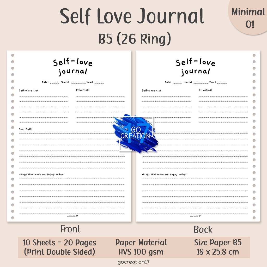 

Kertas Isi Binder Planner Self Love Journal Simple Minimalis B5