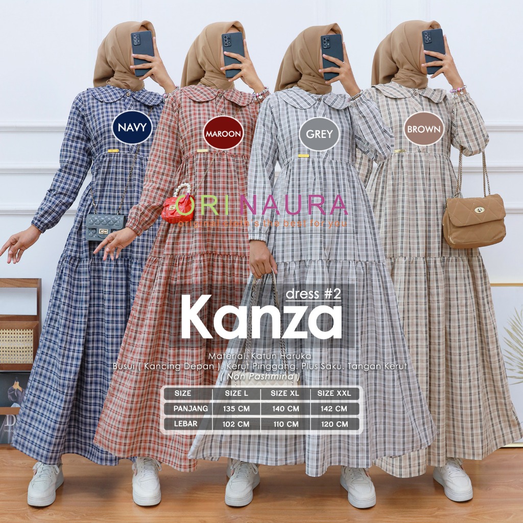 Gamis Kotak Kotak Katun Haruka Cantik || Kanza #2 & #3  Dress By Ori Naura