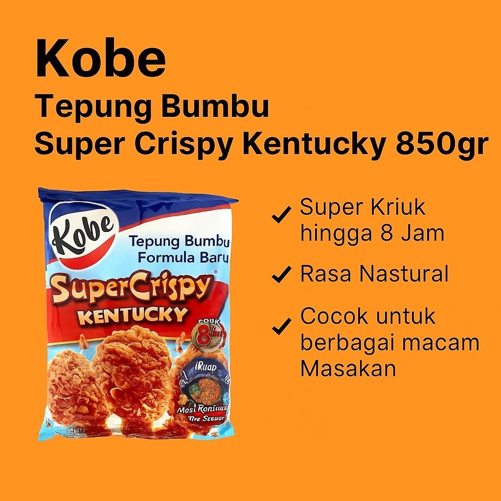 

Kobe Tepung Bumbu Super Crispy Kentucky 850gr | Tepung Ayam Krispi Renyah Tahan Lama | Formula Baru!
