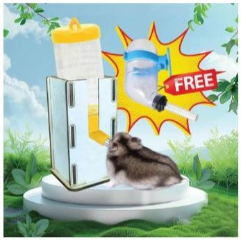 PAKET DISPENSER KAYU + BOTOL MINUM HAMSTER Cantolan Tempat Minum Hamster Botol Hamster Dot Hamster F