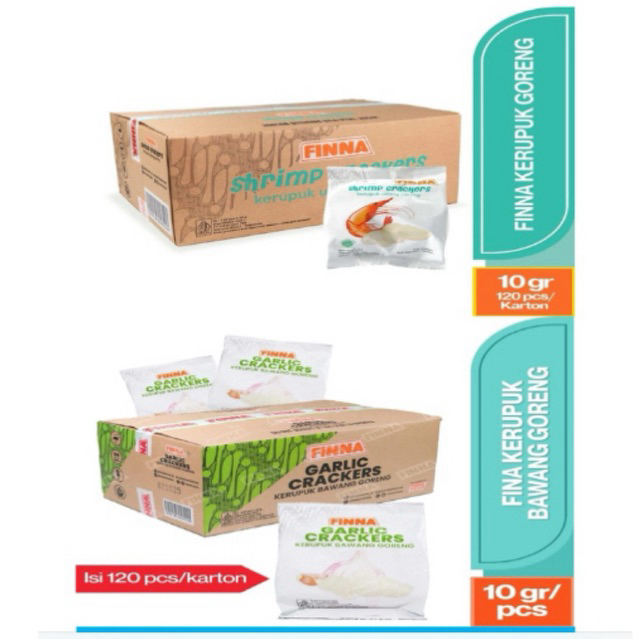 

Kerupuk udang dan bawang finna matang sudah digoreng siap makan 1dus isi 120pack @10gr