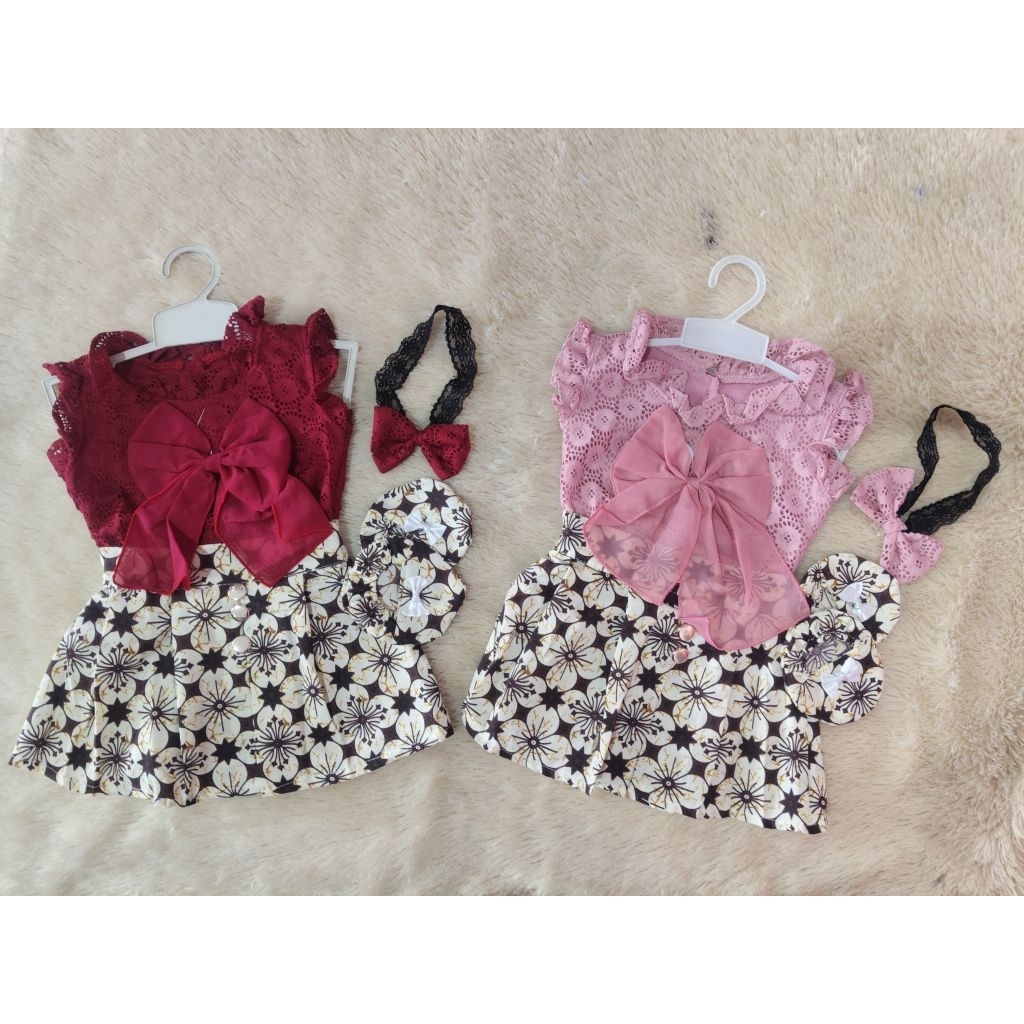 SETELAN ROK MINI BROKAT BABY GIRLS/BAJU BROKAT/ROK BATIK/SETELAN  KUTUNG
