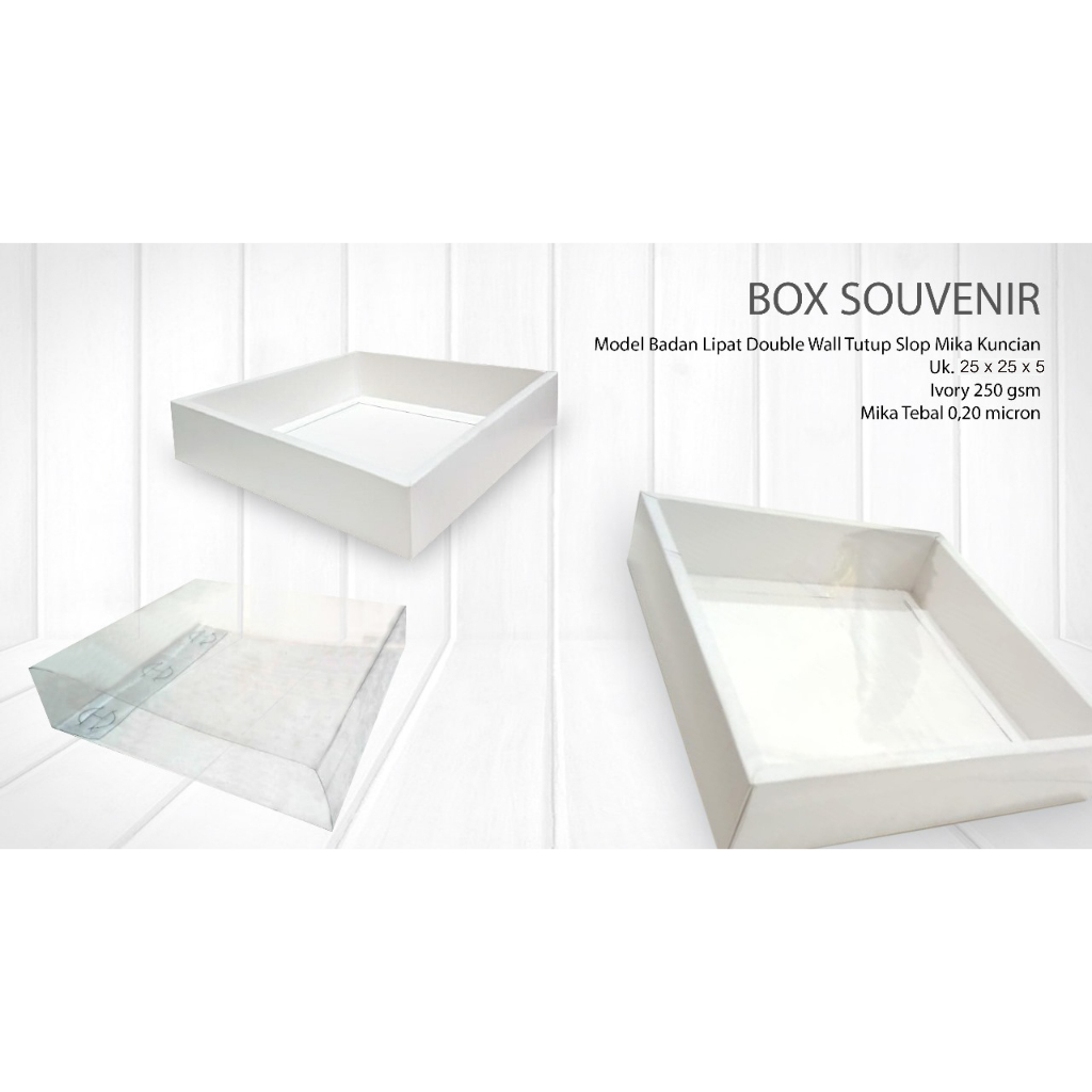 

Box Kemasan Souvenir Model Sleding Uk. 25 x 25 x 5 Bahan Ivory 250 gsm Min Order 2 pcs