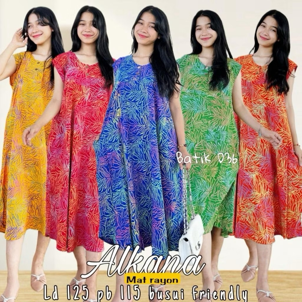 Daster Batik Payung Jumbo Rayon Premium LD 120 Busui Kancing Depan Yukensi Cantik Adem Nyaman Ibu Mu