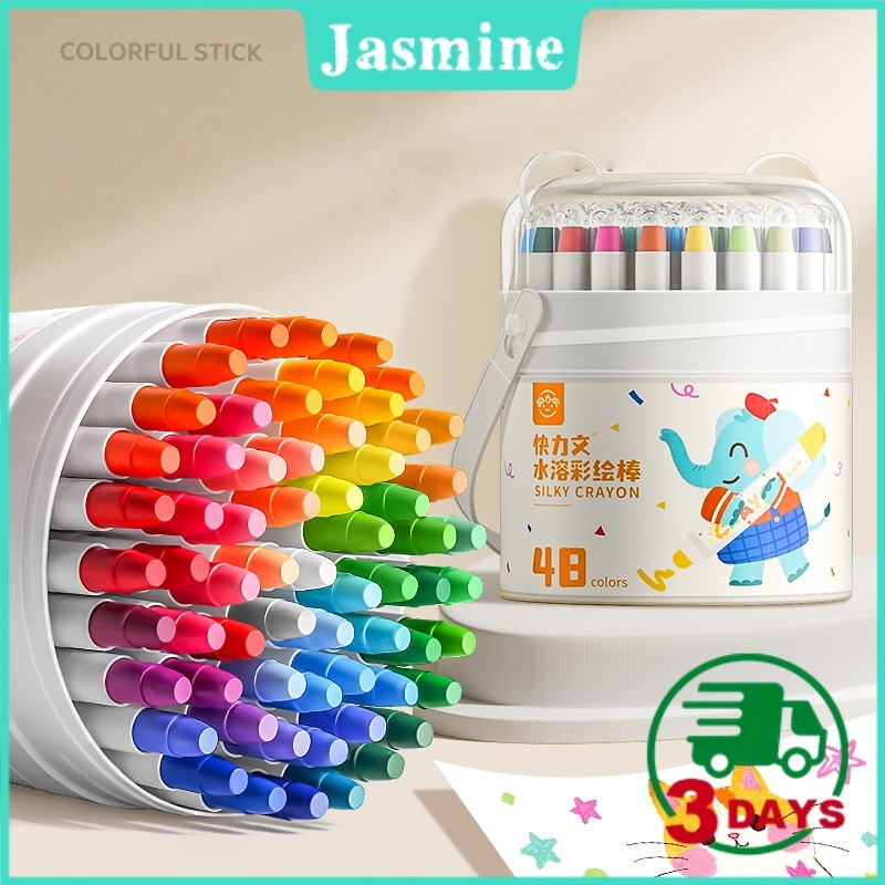 

【Ready Stock】Washable Silky Crayon 36 / 48 Warna Colorful Bucket Krayon Mewarnai Alat Warna Set Anak Wipe and Clean