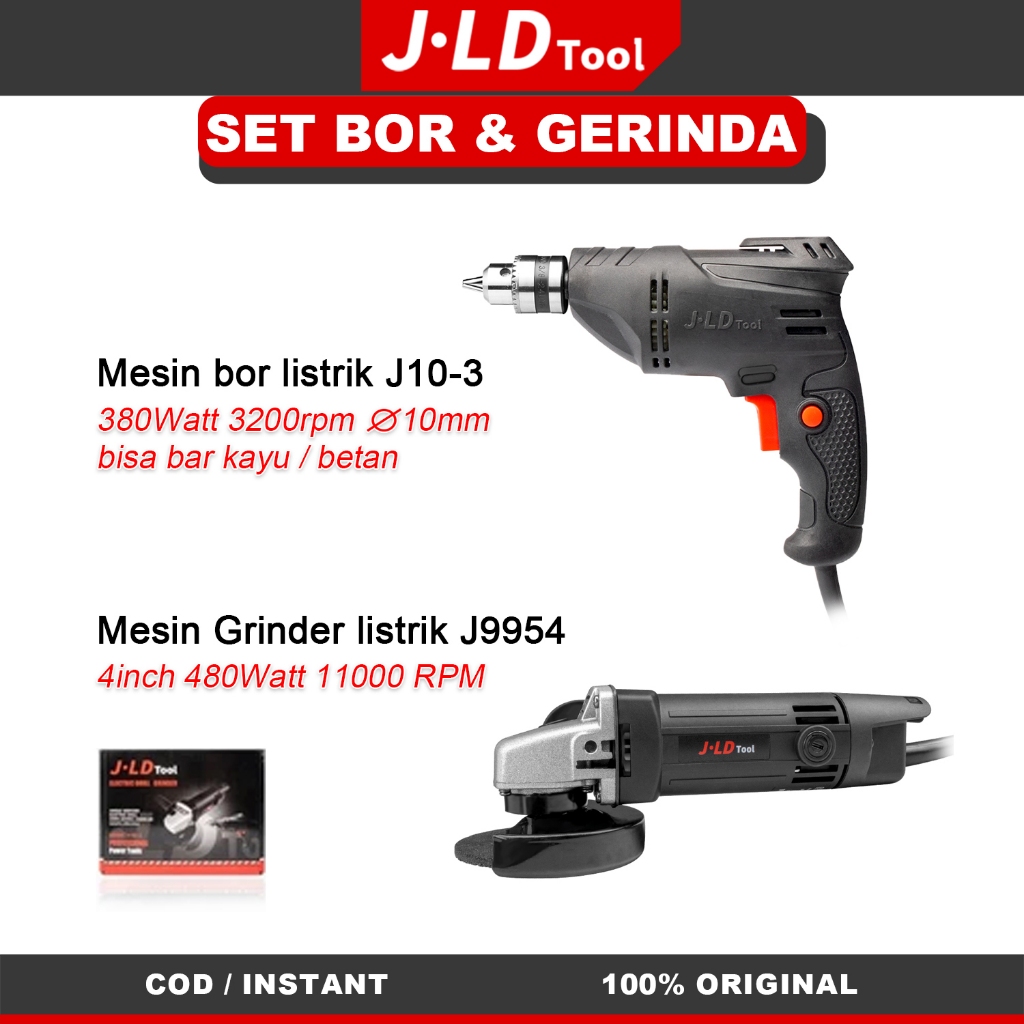 JLD Mesin Bor Listirk set [PAKET 2ITEM] bor listrik 1 set lengkap JLD Gerinda 4Inch J9954C  Electric