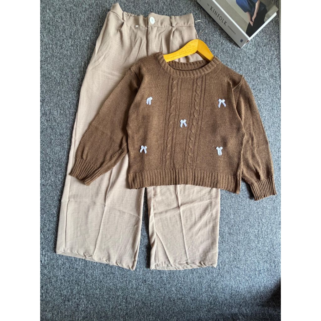 One set setelan wanita remaja sweater celana panjang kulot sweater rajut