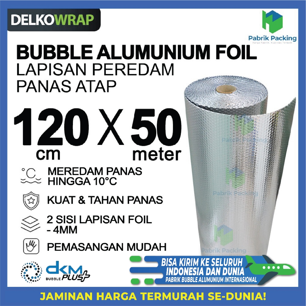 

Peredam Panas Atap Rumah Bubble Insulation Foil Roll 120cm x 50meter x 4mm / Bubble Foil Merek DKM OJOL