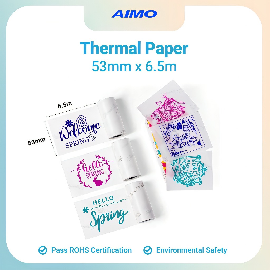 

AIMO Thermal Paper 53 mm x 6.5 m Sticker Transparan Roll Paper Compatible with AIMO T02 P02 M110