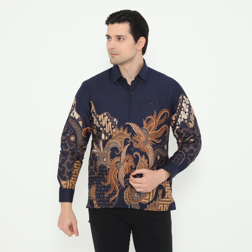 LUIGI RICCIO Kemeja Batik Pria Regular Size Modern Formal Navy Series New Arrival