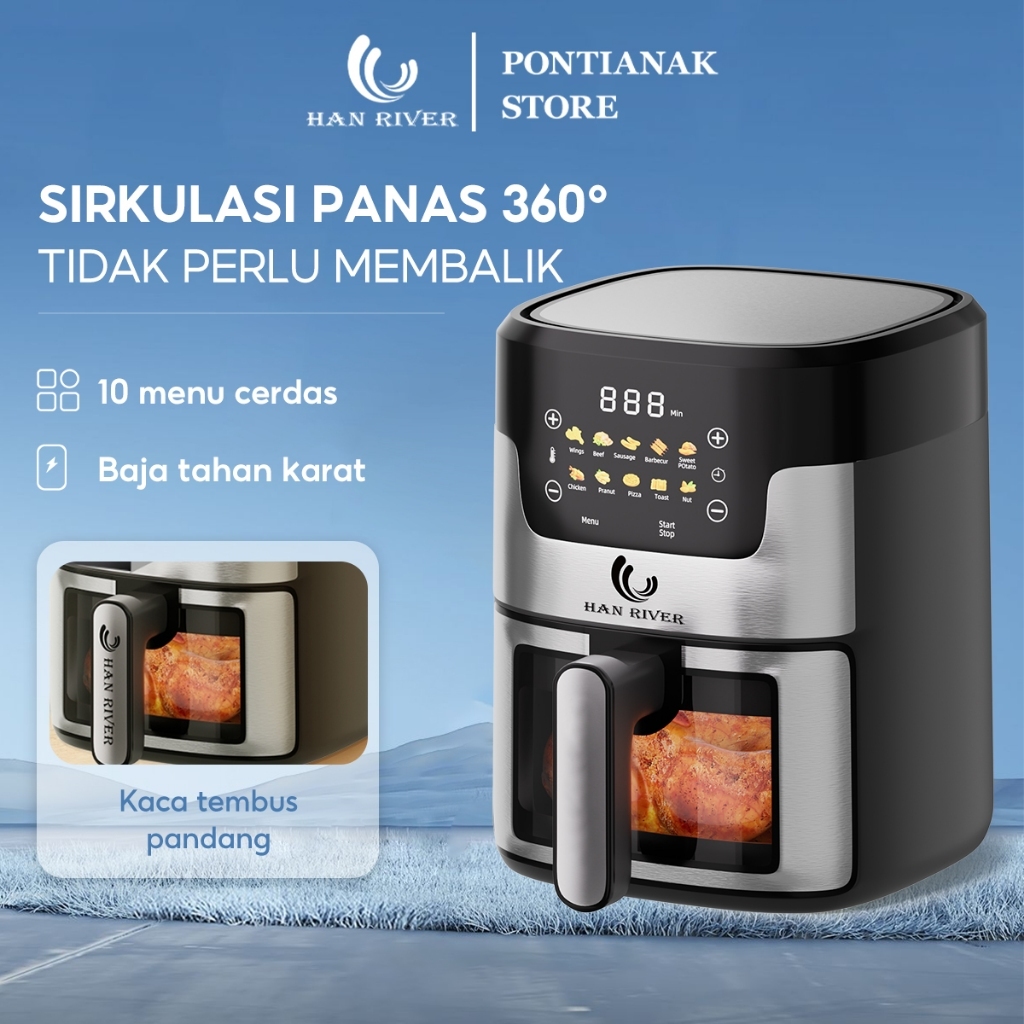 Air Fryer 8L Touch Screen Digital Air Fryer Low Watt 600w HAN RIVER
