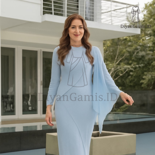 DiyanGamis || Gamis Ceruty Premium Lily Dress Babydoll Malaysia Warna Baby Blue Bridesmaid Kondangan