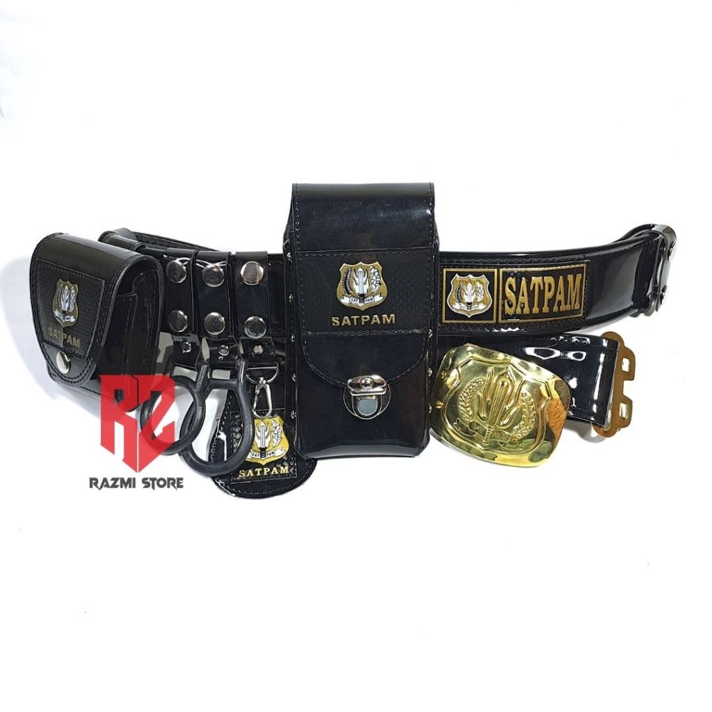 Razmi Store Kopel Sabuk Satpam Kulit Kilap Fullset Bangkol Sabuk Satpam / Kopel Satpam Lengkap 1 Set