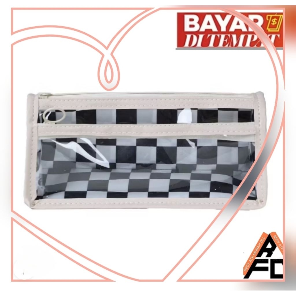 

Pensil case/kotak alat tulis/Tempat Pensil Kotak-kotak Transparan