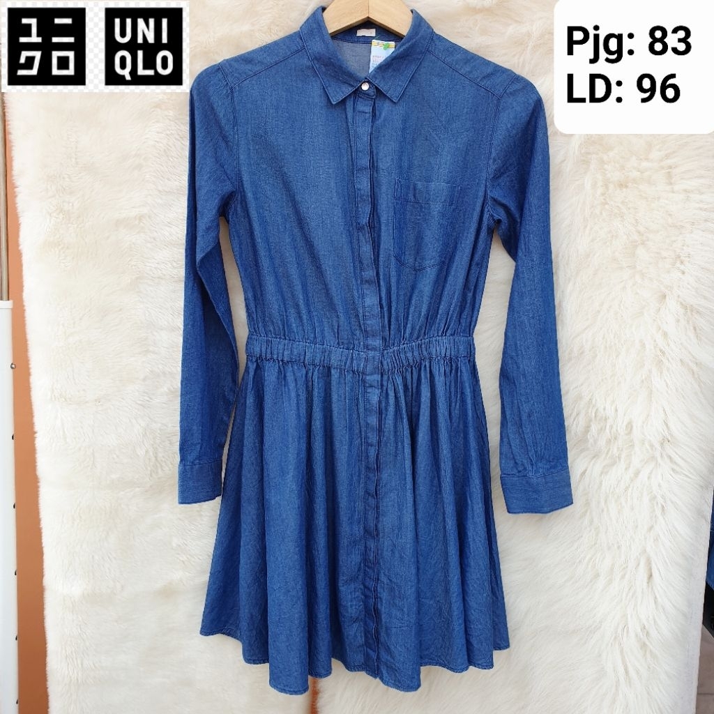 GU Global Uniqlo Basic Tunik Atasan Kemeja Denim Panjang Lengan Panjang Wanita