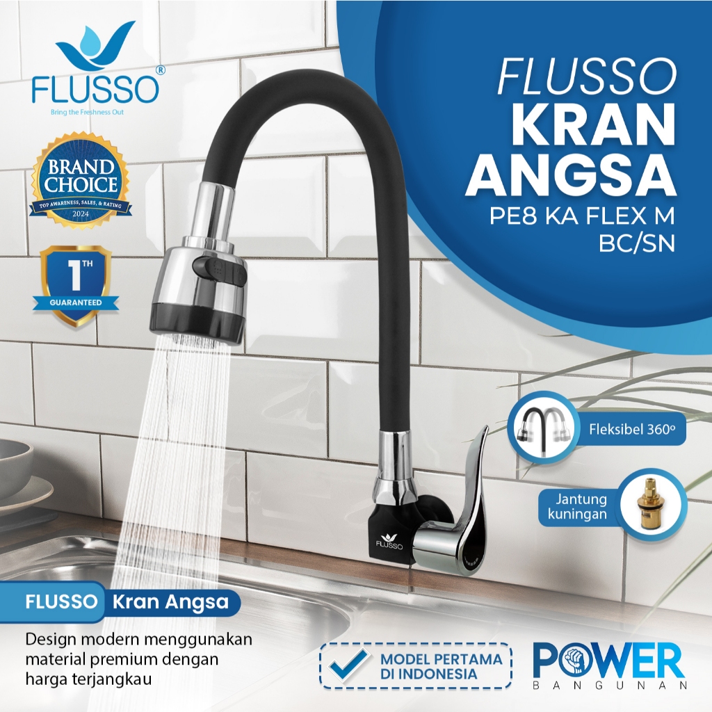 Kran Angsa Flexibel Leher Panjang Air Wastafel Dapur Stainless Flusso | 677