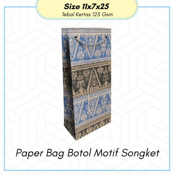 

Paper Bag Botol Ukuran 11x7x25 Motif Songket/ Paperbag Murah/ Tas bahan craft / Paper bag mini / Tas Kertas batik songket
