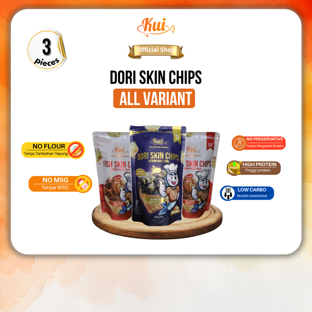 

PAKET HEMAT - KUI Dori Skin No Msg / Keripik Kulit Ikan Dori Tanpa Tepung / All Varian 3 pcs