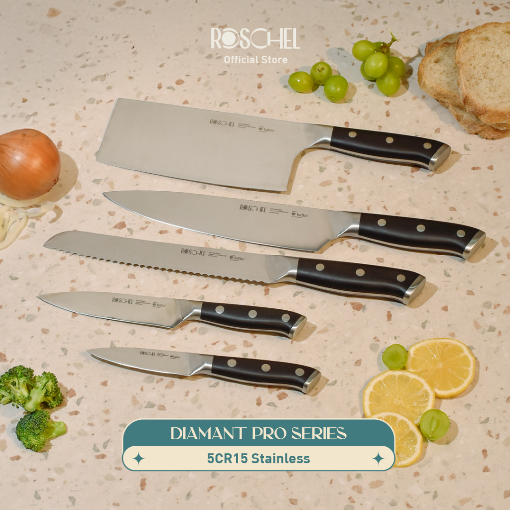 Roschel x Katto Diamant  Knife Pro Series Stainless Steel 5CR15 Pisau Tajam Anti Karat Cleaver Chef 