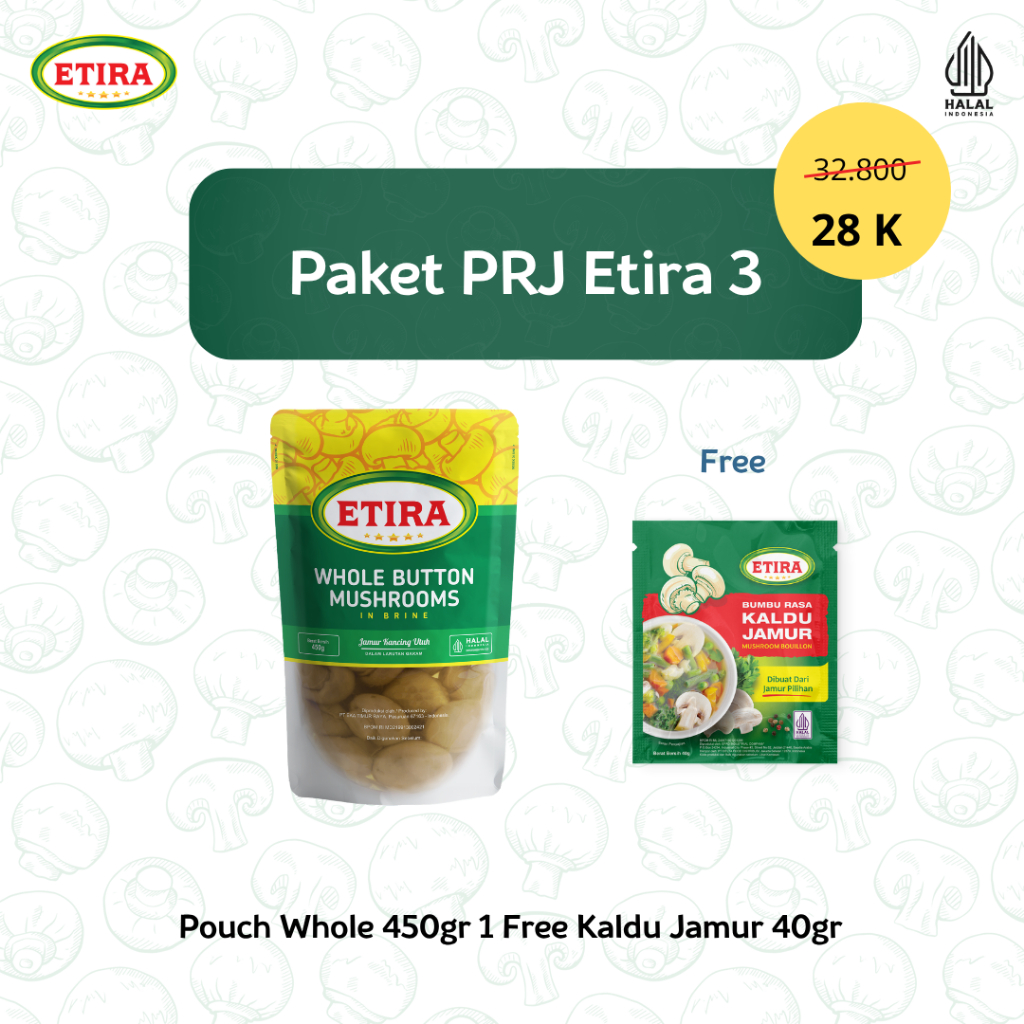 

Paket PRJ Etira 3 - Pouch Whole 450gr 1 Free Kaldu Jamur 40gr