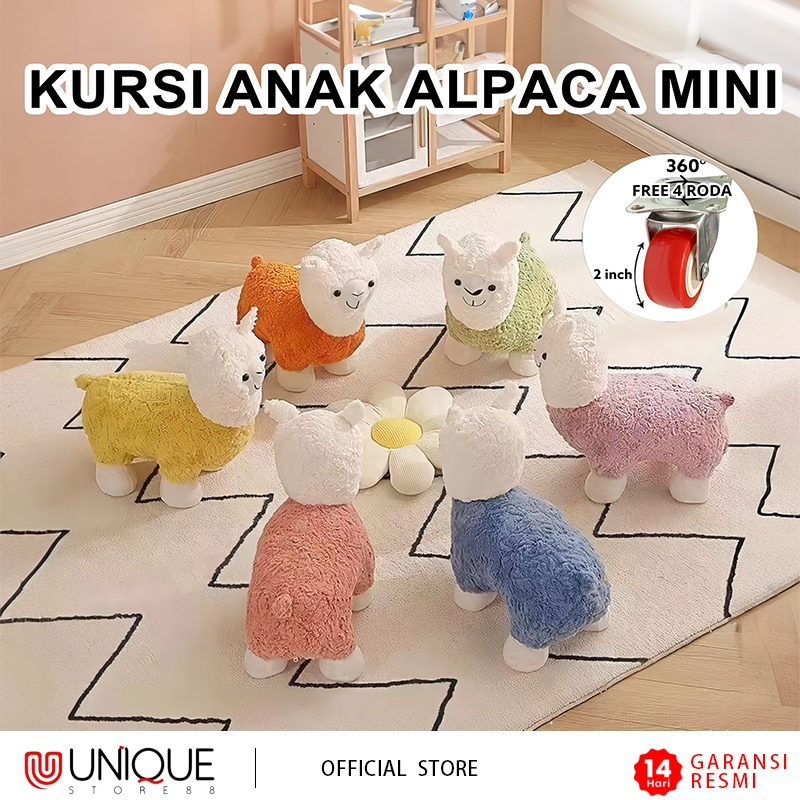 Kursi Anak Bangku Mainan Anak Kursi Karakter Hewan Alpaca Mini Bahan Busa Tebal Dengan Roda
