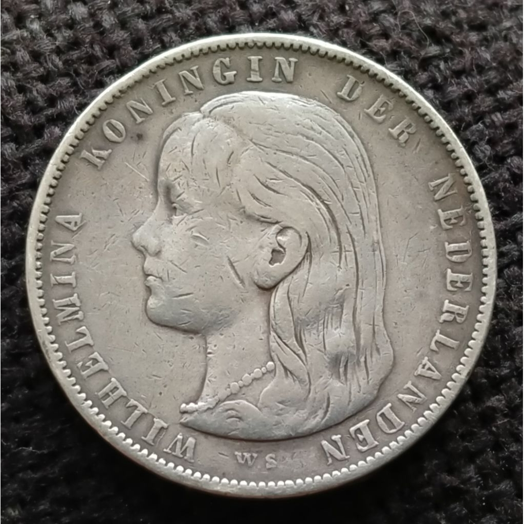 Koin Kuno 1 Gulden Wilhelmina Long Hair 1897 Koin Belanda