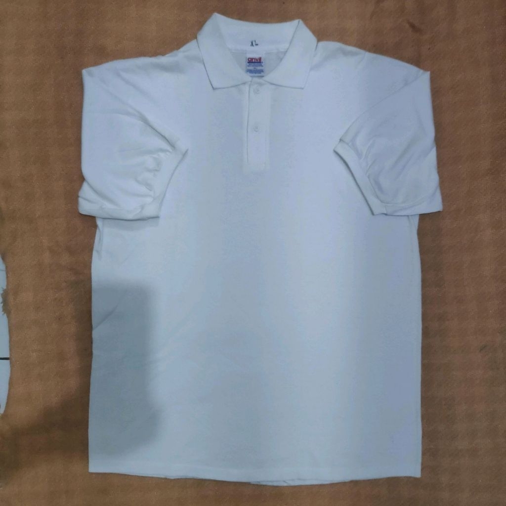 kaos polo pria putih polos anvil size XL fit XXL (Made in USA)