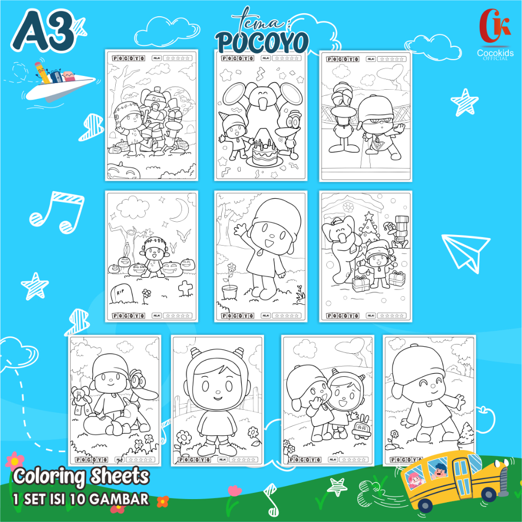 

(POCOYO 01) KERTAS MEWARNAI ANAK A3 - COLORING SHEETS SERIES 2 - LEMBAR MEWARNAI ANAK PAUD/TK/SD