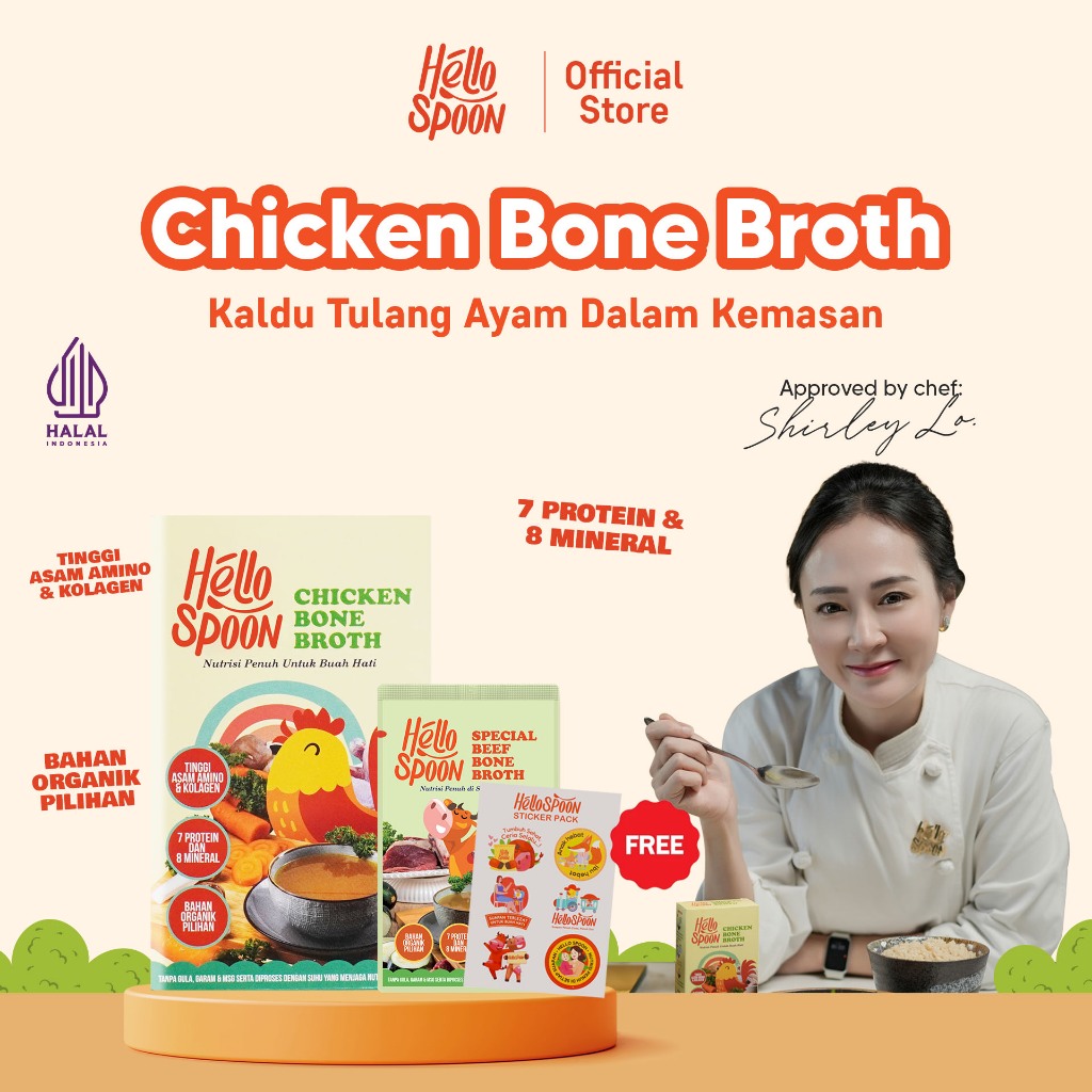 

[BUY 1 GET 3] Hello Spoon - Chicken Bone Broth FREE 1 Sachet Beef + Sticker - 600ml - BB BOOSTER, Kaldu Ceker Ayam, Alami 100% Non MSG