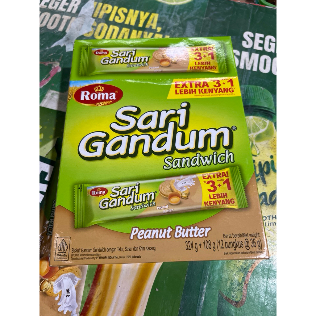 

Roma Sari Gandum Sandwich PEANUT BUTTER 1 Pak Box 12 Pcs - Biskuit Kacang
