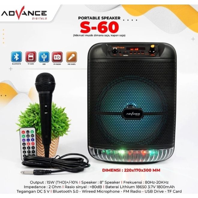 ADVANCE SPEAKER PORTABLE BLUETOOTH S 60