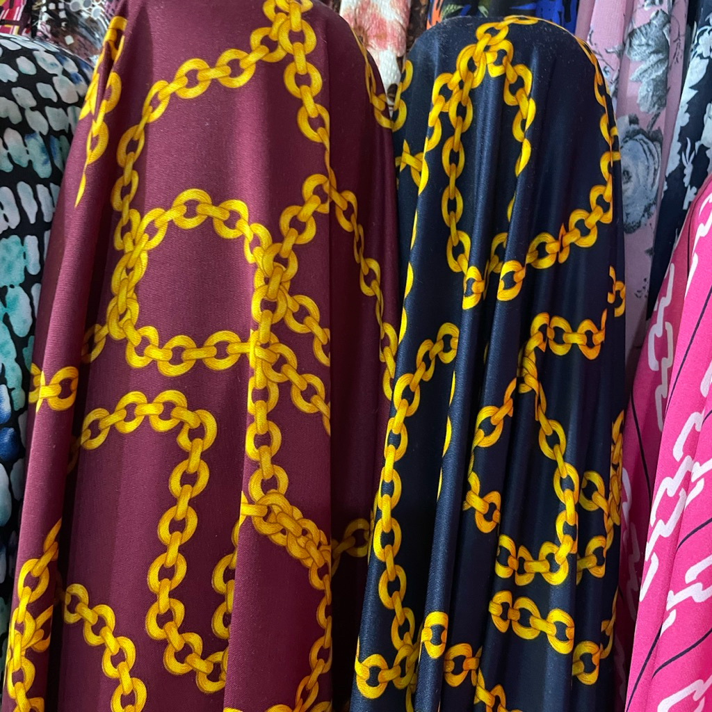 kain baby silk motif rantai premium - kain satin baby silk original - kain satin silk pt