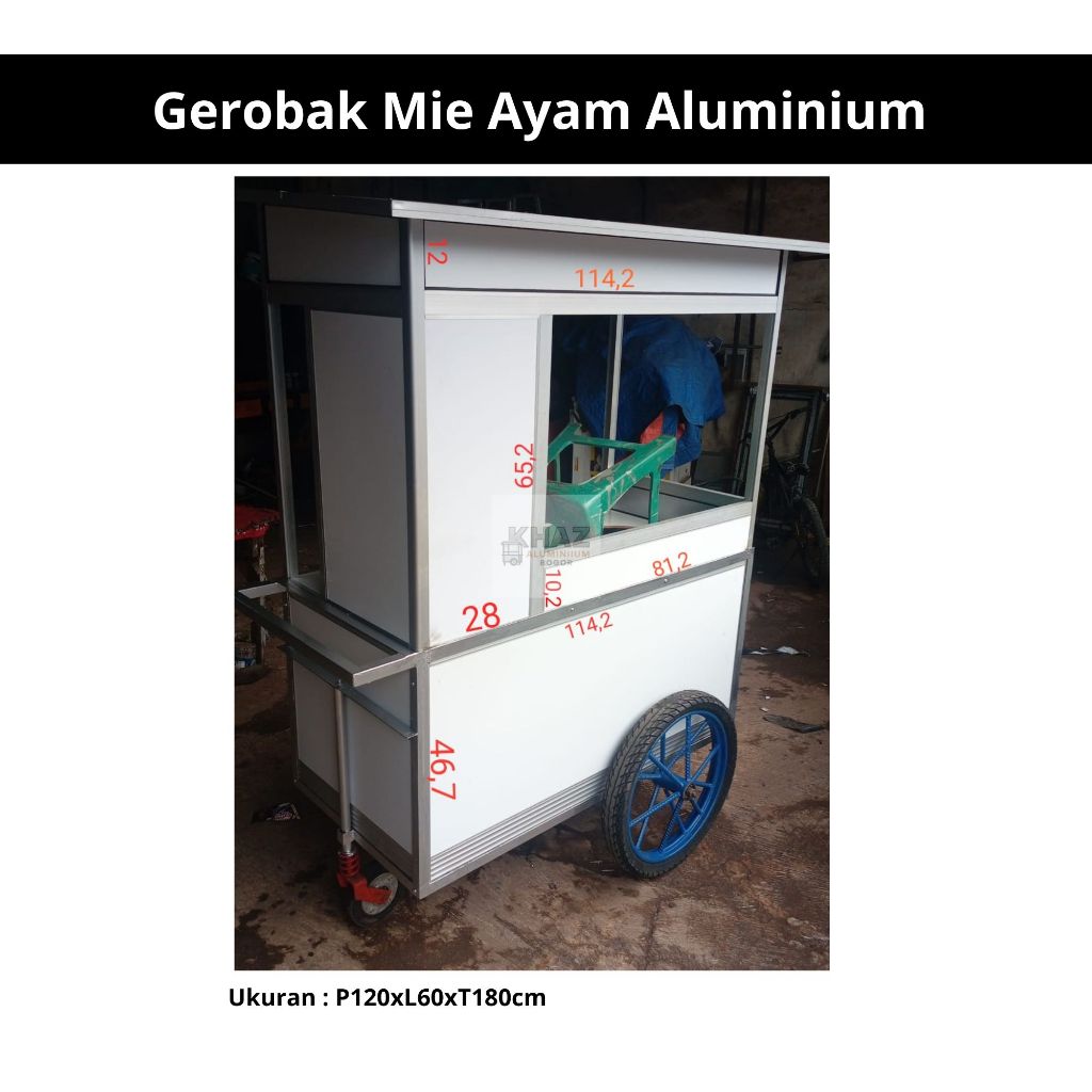 Gerobak Mie Ayam Aluminium Minimalis  – Gerobak Bakso/Soto Ringan