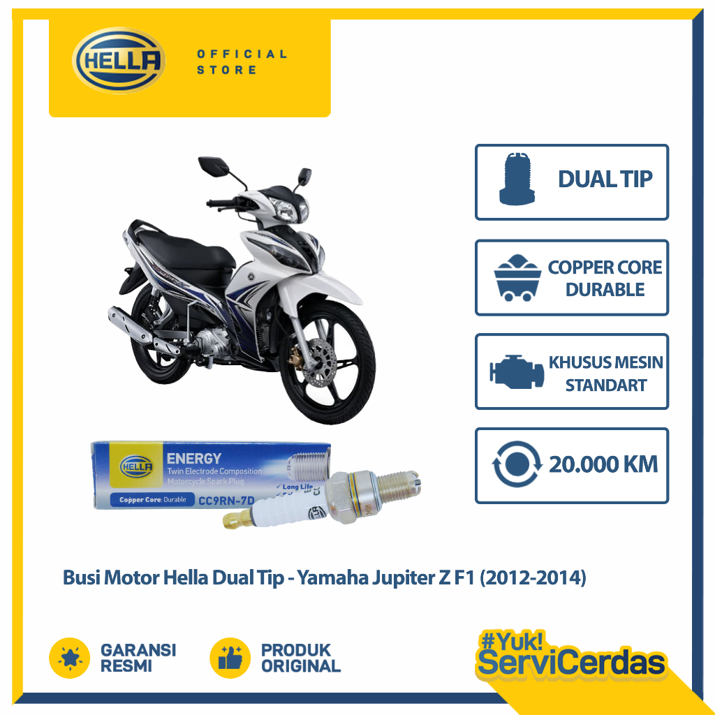 Busi Motor Yamaha Jupiter Z F1 2012-2014 Hella Dual Tip CC9RN-7D - Busi Jupiter Z F1