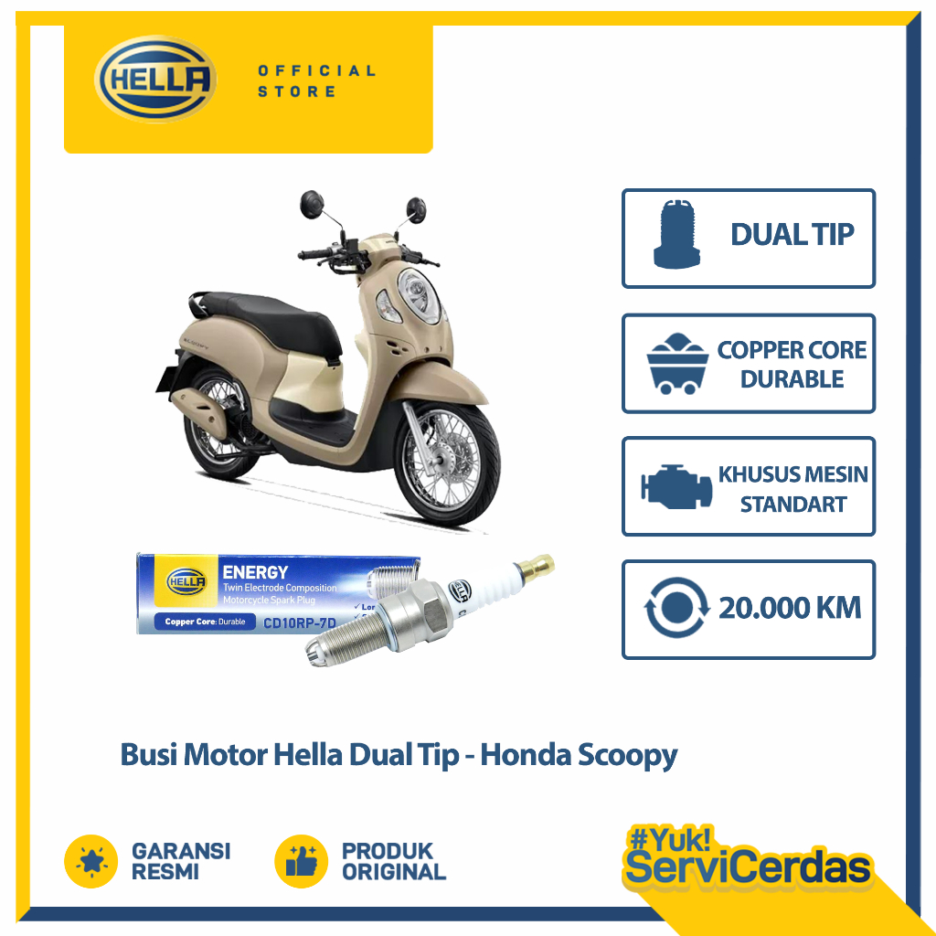 Busi Motor Honda Scoopy Hella Dual Tip CD10RP-7D - Busi Scoopy