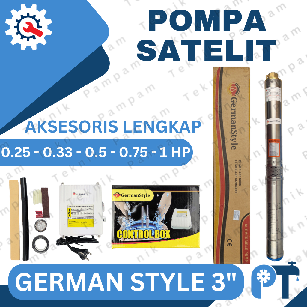 POMPA SATELIT 3 INCH 0.25 0.33 0.5 0.75 1 HP GERMAN STYLE - SUBMERSIBLE PUMP GSP 3"