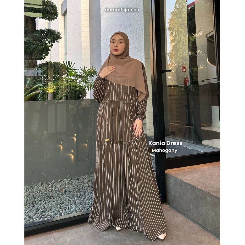 GAMIS KANIA STRIPE BY AURORA | GAMIS KATUN TEBAL | GAMIS KATUN STRIPE