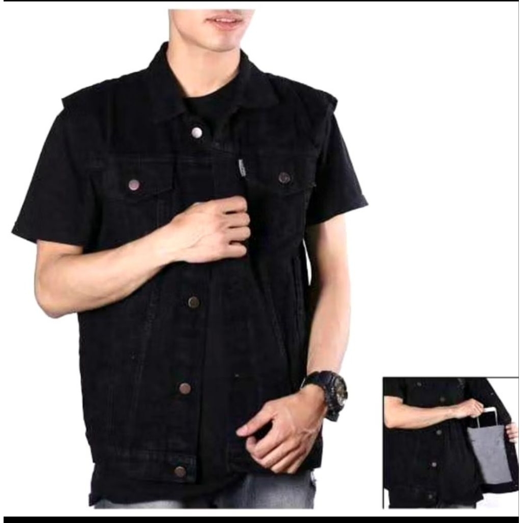 Vest Denim Black - Rompi Jeans Pria