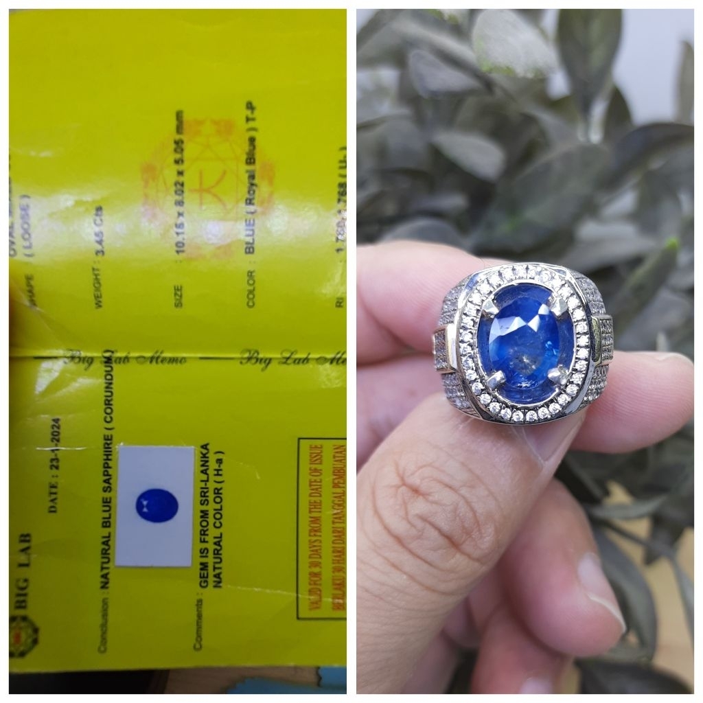 no. 111 natural blue sapphire srilanka silver mens ring safir cincin perak pria royal blue