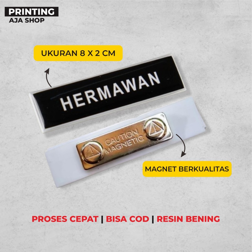 

PAPAN NAMA / NAMETAG AKRILIK MAGNET BISA COSTUM LOGO, JABATAN DI RESIN PENGIRIMAN CEPAT & PROSES CEPAT TANPA MINIMAL ORDER