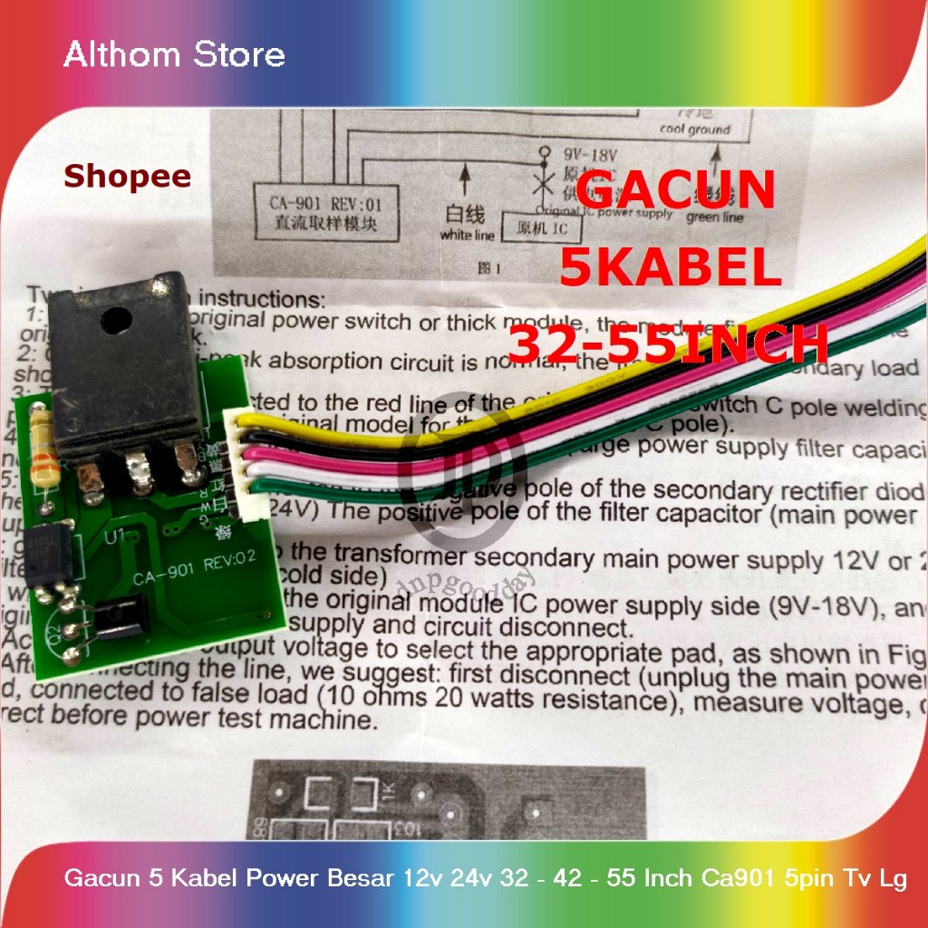 gacun 5 kabel power besar 12v 24v 32 - 42 - 55 inch ca901 5pin tv lg