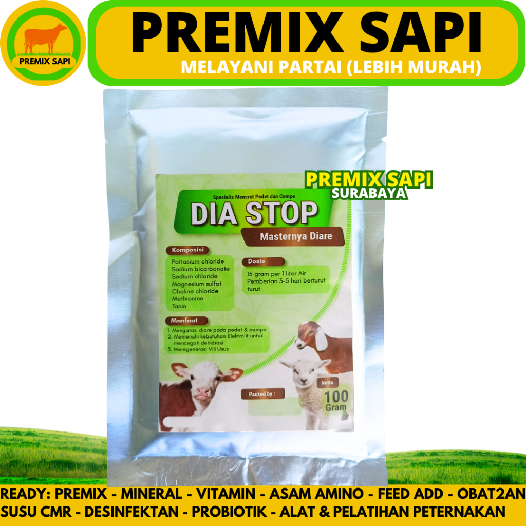 DIA STOP 100 GRAM - Obat Diare Mencret Hewan Ternak Sapi Kambing Domba Cempe dan Pedet - Masternya D