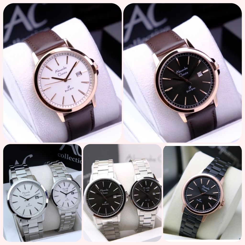 Jam tangan Couple Alexandre Christie Ac 1014  Rantai / kulit original