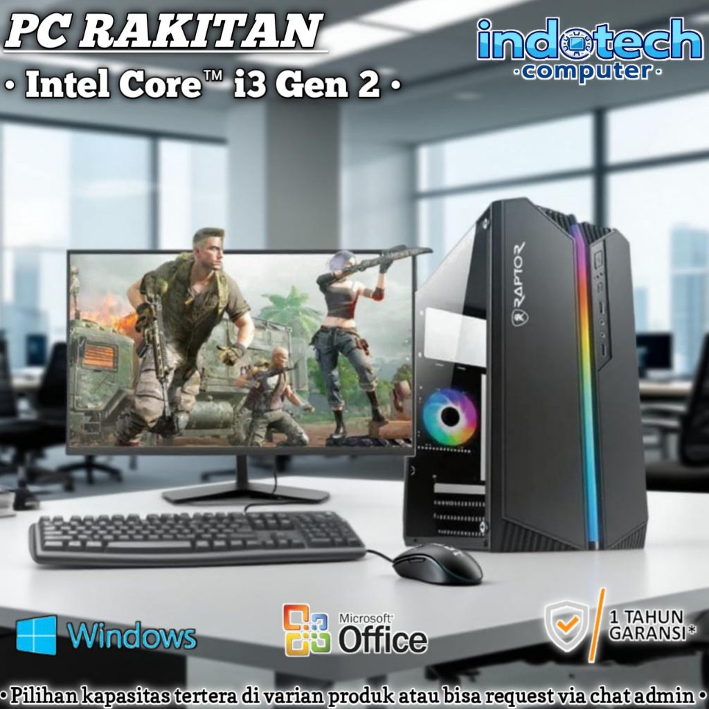 Komputer PC Rakitan Core i3 2120 Gaming dengan SSD, LED Monitor 19 inch,Keyboard Mouse, USB Wifi Don