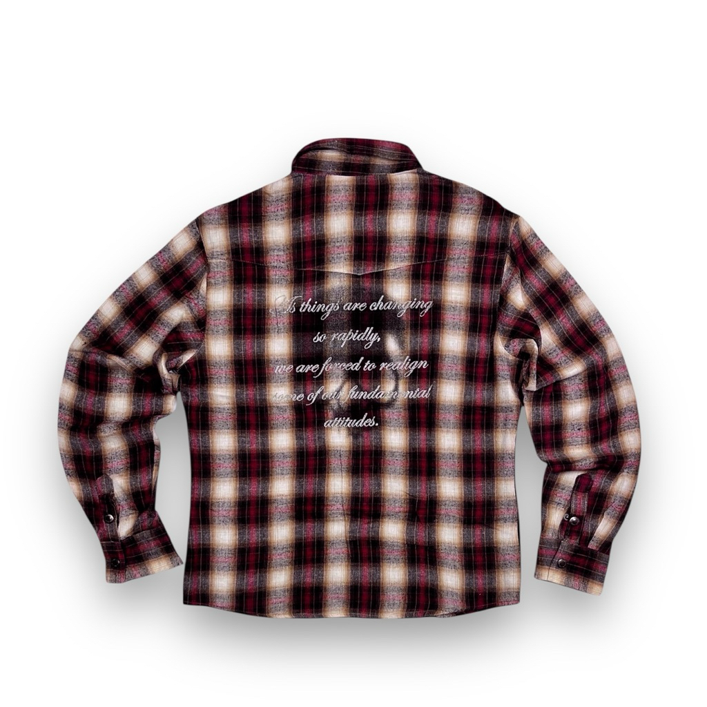In The Attic Snap Button Western Plaid Flannel Big Script On The Back Regular Fit